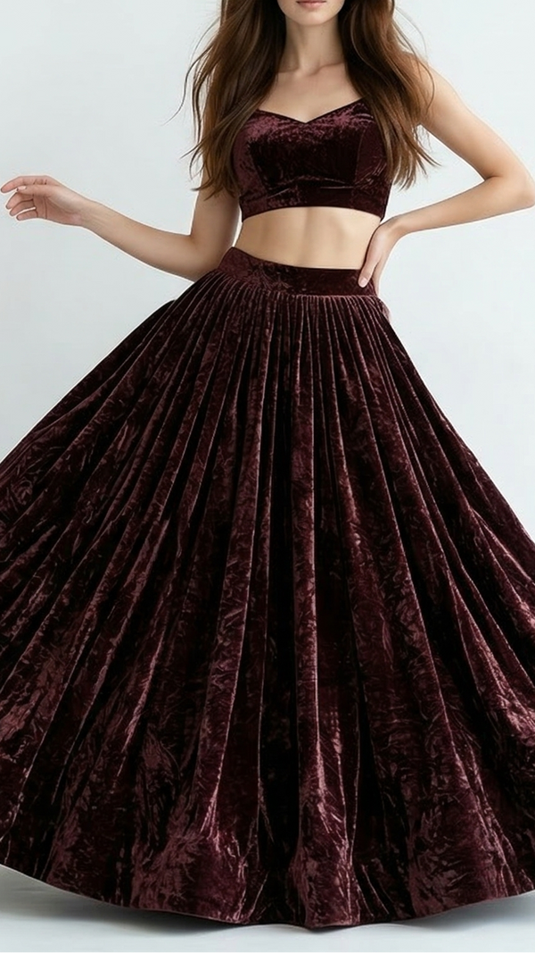 Brown Coloured Textured Crushed Velvet Fabric 11797(1)