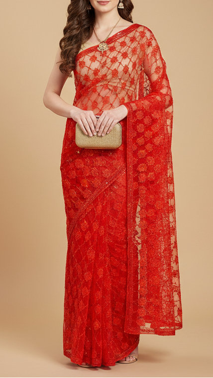 Rakul Preet Inspired Edition | Black Embroidered Imported Net Unstitched Fabric 10881