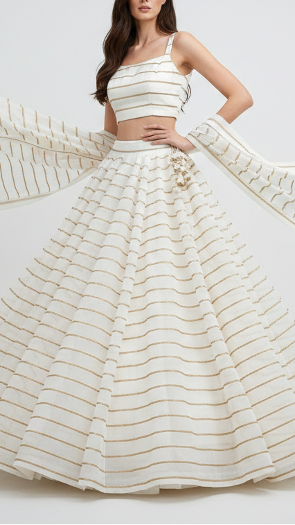 The Noor - White Dyeable Crepe Fabric With All Over Sequins And Katdana Work | 21498