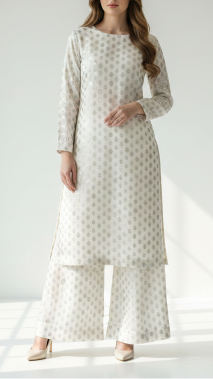 White Dyeable Chanderi Fabric With All Over Zari Handloom 21805