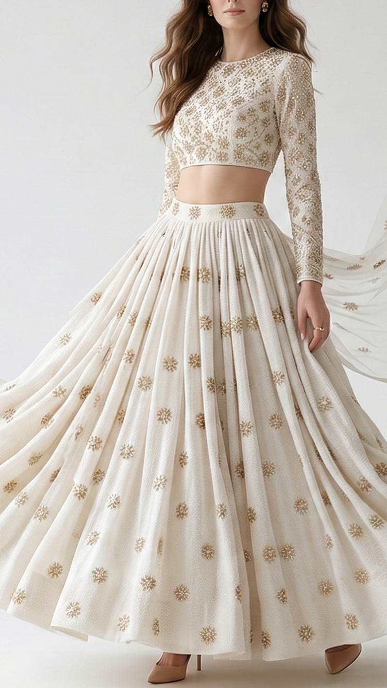 The Noor - White Dyeable Georgette Fabric With All Over Sequins, Beads And Katdana Work | 22183