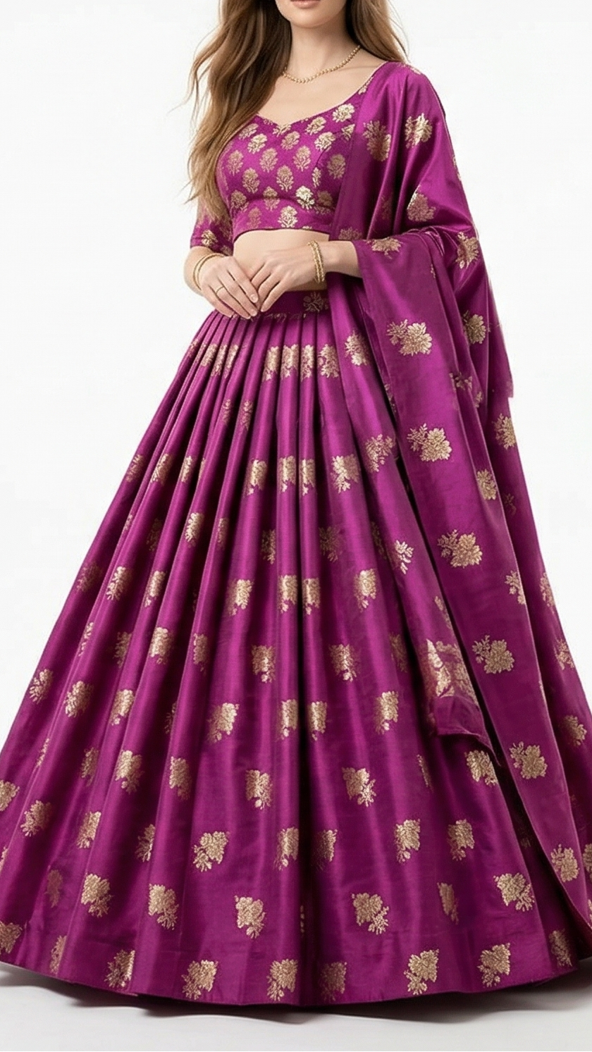 Purple Banarasi Brocade Fabric With All Over Zari Handloom 22255