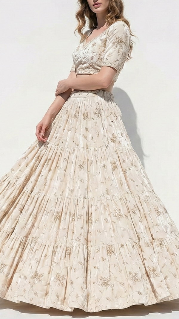 White Velvet Fabric With All Over Sequins, Zari, Katdana Work 20895