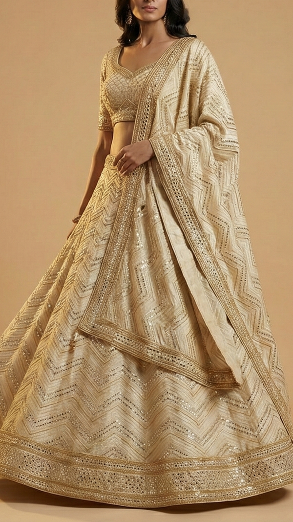 The Noor - Golden Tissue Fabric With Faux Mirror ,Beads, Katdana And Zari Elegance | 10176