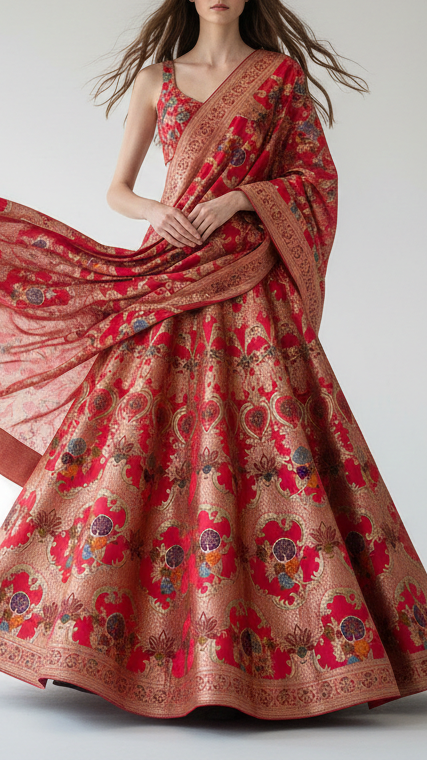 Gajri Pink Pure Banarasi Brocade Fabric With All Over Thread And Zari Handloom 16638