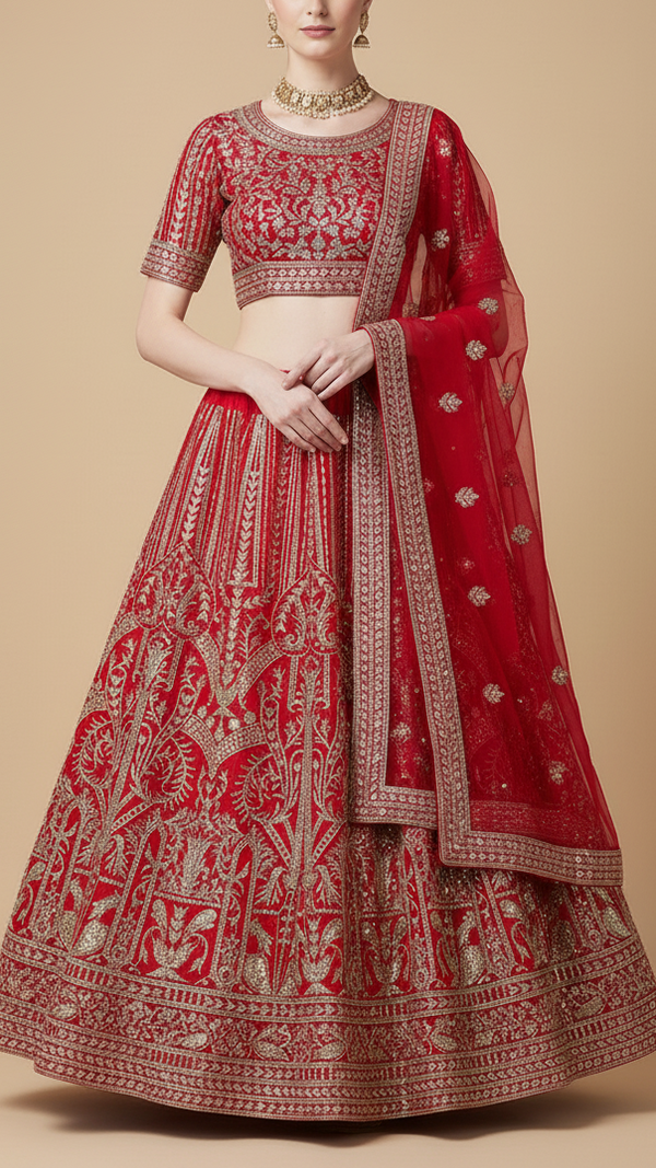Kareena Kapoor Inspired Edition | Red Embroidered Georgette Unstitched Fabric 19088