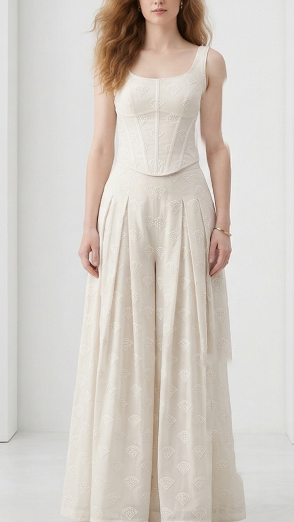 White Dyeable Cotton Fabric With All Over Sequins And Thread Work 22500