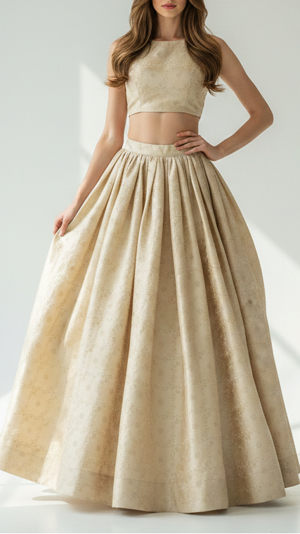 Light Golden Tissue Fabric With All Over Self Work 20396