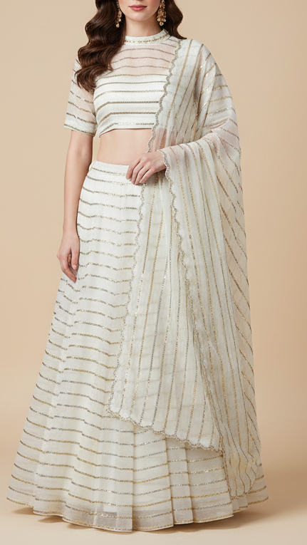 The Noor - White Dyeable Georgette Fabric With Enduring Thread And Sequins Work | 19334