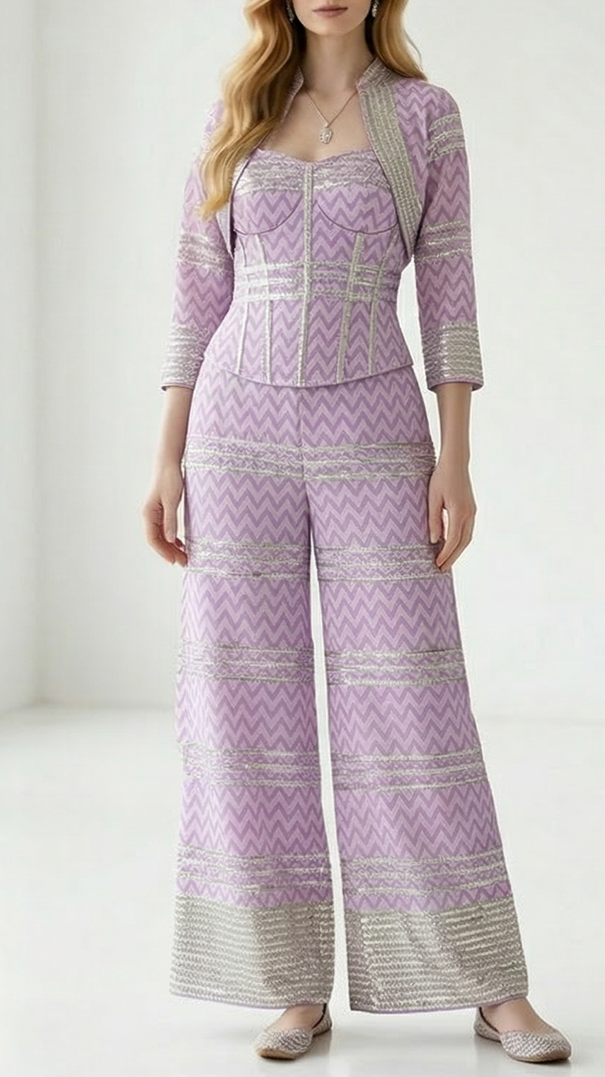 Lavender Cotton Fabric with Allover Print and Gota Work 13559