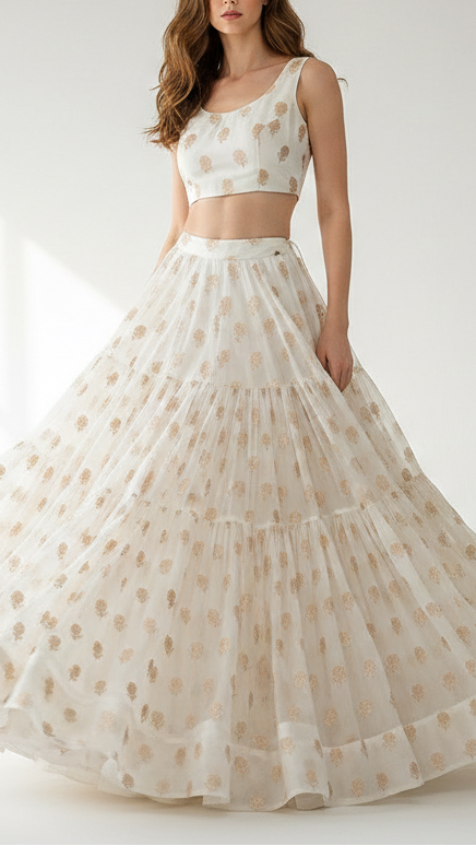 White Dyeable Organza Satin Fabric With All Over Zari Handloom 21699