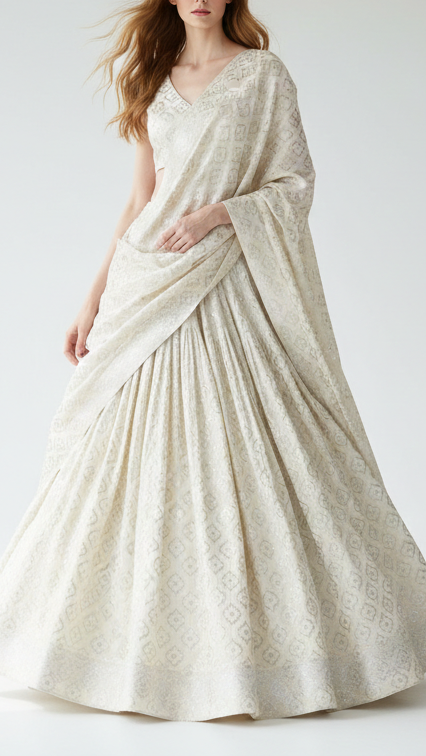 White Dyeable Chanderi Silk Fabric With All Over Dull Gold Zari Handloom 21791