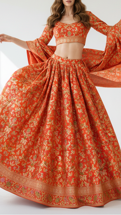 Orange Pure Banarasi Brocade Fabric With All Over Thread And Silver Zari Handloom 19030