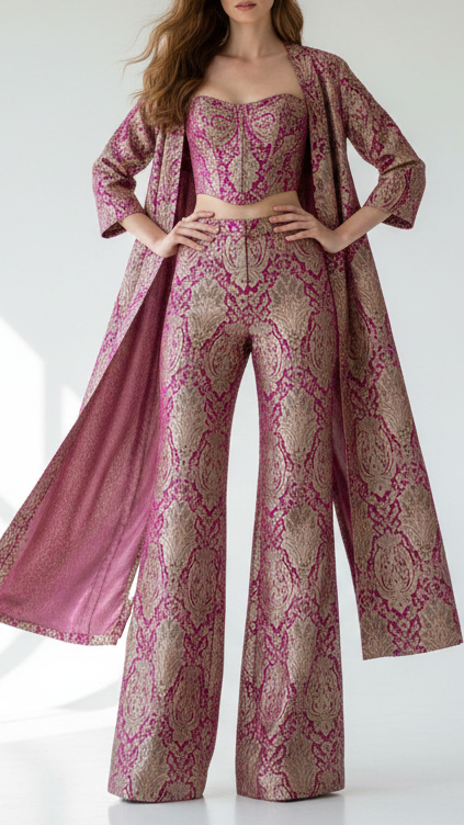 Purple Banarasi Brocade Fabric With All Over Golden Zari Handloom 21290
