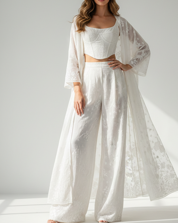 White Dyeable Silk Fabric With All Over Thread And Sequins Work With One Side Bird Motif Border 21584
