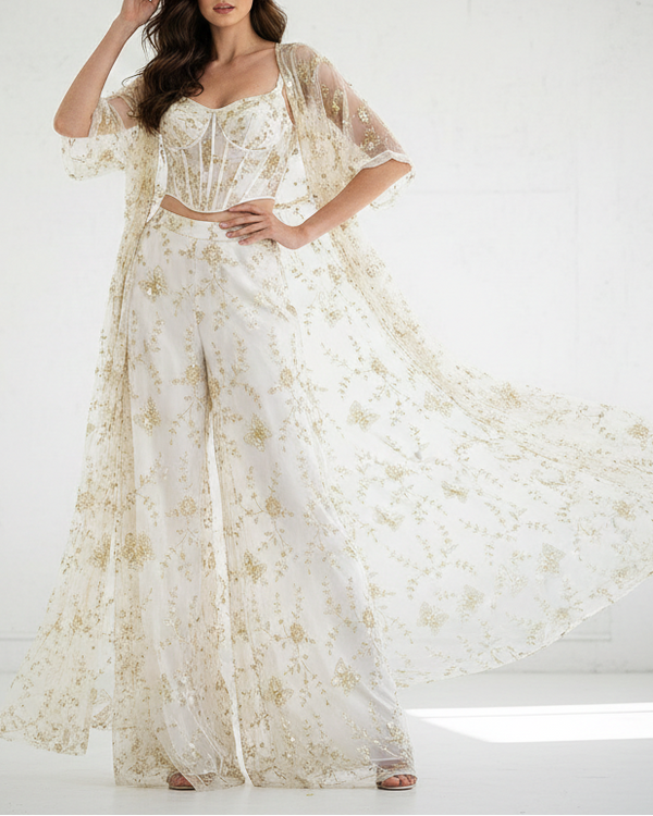 White Dyeable Crepe Fabric With All Over Sequins, Beads, Zari And Katdana Work 21570