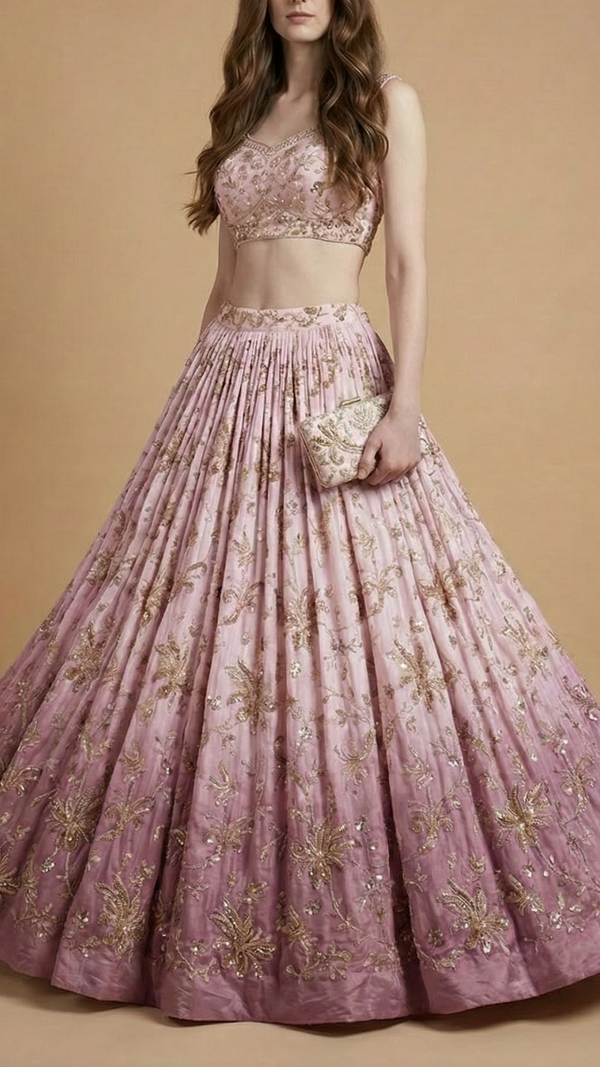 White Dyeable Crepe Fabric With All Over Sequins, Katdana And Bead Work 20547