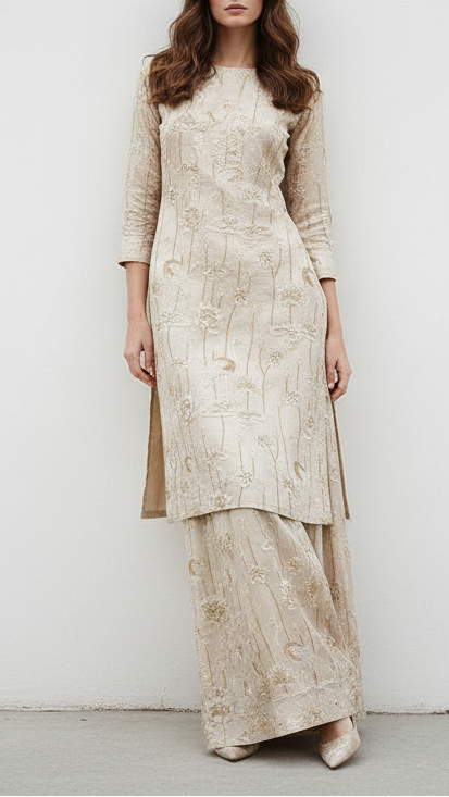 White Dyeable Silk Fabric With All Over Thread, Katdana, Sequins And Bead Work 21675
