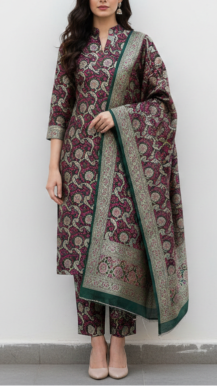 Dark Green Banarasi Brocade Fabric With All Over Thread And Zari Handloom 21279