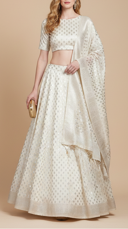 White Dyeable Chanderi Fabric With All Over Buti Of Silver Zari Handloom 20403