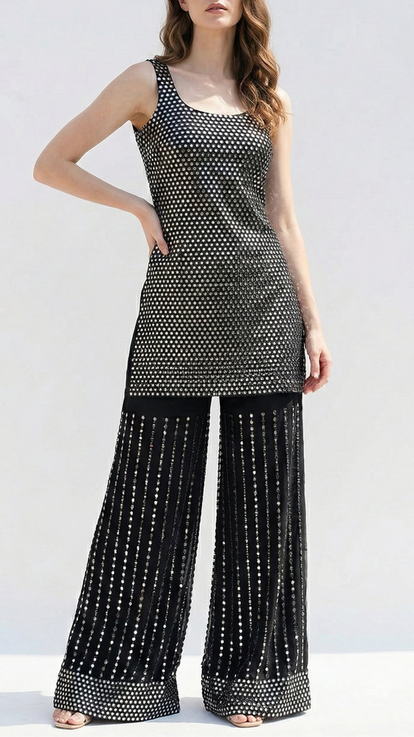 Black Imported Net Fabric With All Over Laser Cutwork And One Side Border 21024