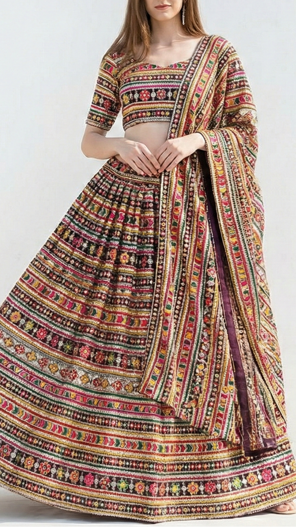 Purple Georgette Fabric With All Over Thread, Sequins And Zari Work 21250