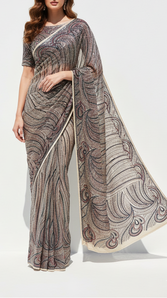 Black Imported Net Fabric With All Over Sequins And Bead Work 22018