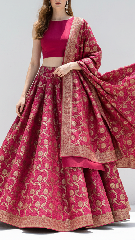 Wine Banarasi Brocade Fabric With All Over Thread And Zari Handloom 21273