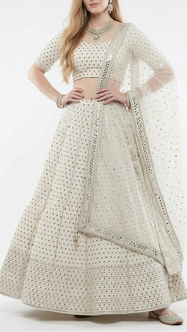 Elegant Noir Dupion Silk Fabric with All-Over Thread and Black Bead Work | 11821