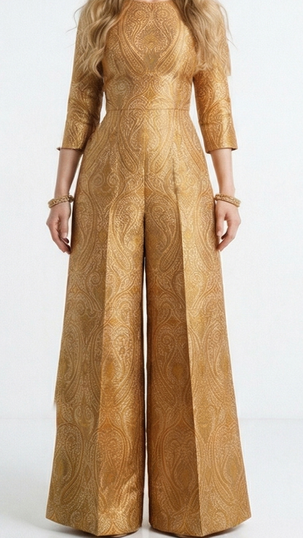 Peach Banarasi Brocade Fabric With All Over Thread And Zari Handloom 22460