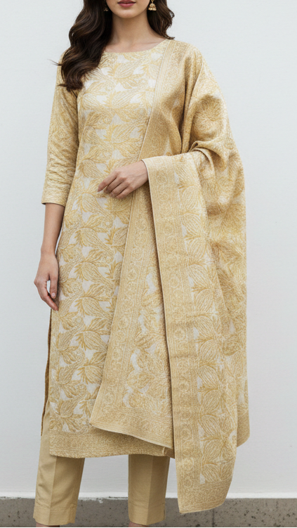 Golden Banarasi Brocade Fabric With All Over Golden Zari Handloom 20562