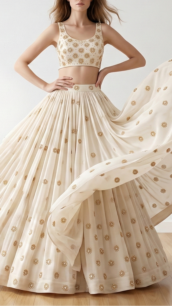 The Noor - White Dyeable Georgette Fabric With All Over Sequins, Beads And Katdana Work | 22144