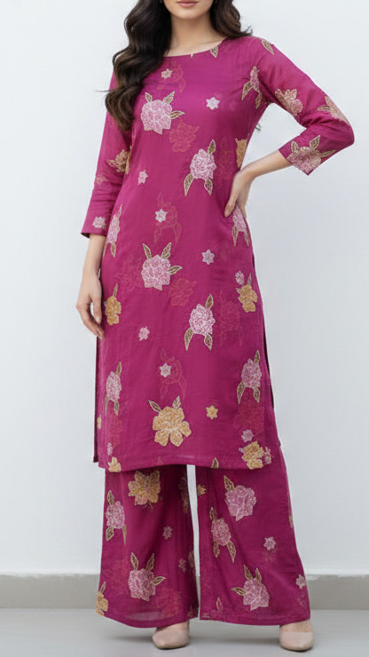 Purple Chanderi Fabric With All Over Floral Motif Of Thread, Zari And Sequins Work 21941