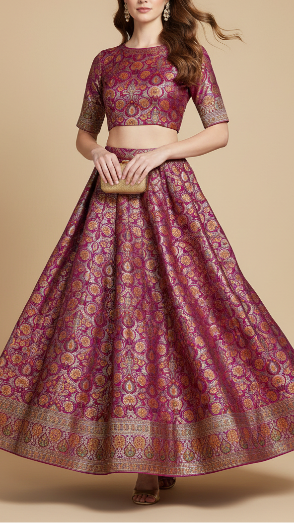 Purple Pure Banarasi Brocade Fabric With Thread And Zari Handloom 20179