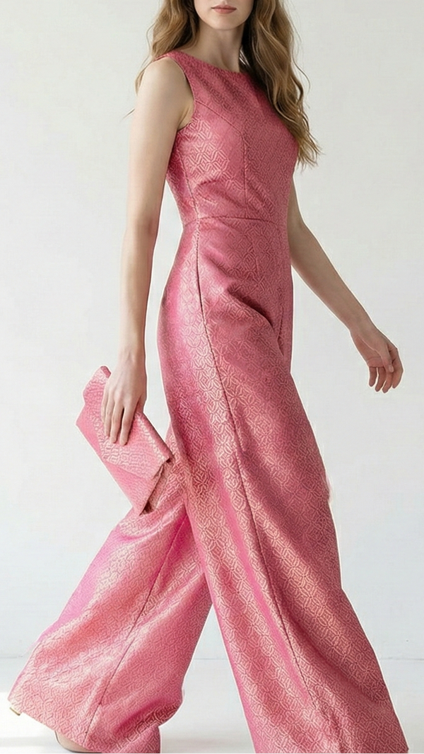 Pink Banarasi Brocade Fabric With All Over Pink Zari Handloom 20134