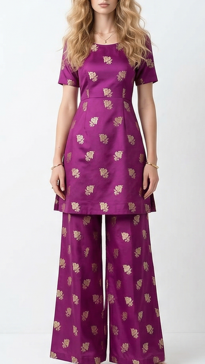 Purple Banarasi Brocade Fabric With All Over Zari Handloom 22255