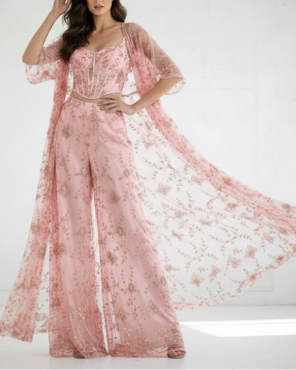 White Dyeable Crepe Fabric With All Over Sequins, Beads, Zari And Katdana Work 21570