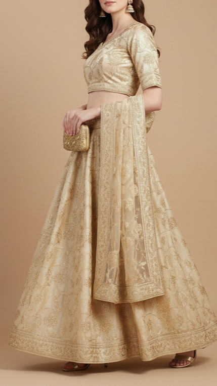 Light Golden Tissue Fabric With All Over Golden Zari Handloom 20363
