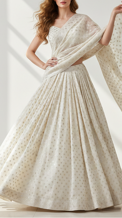 White Dyeable Chanderi Silk Fabric With All Over Dull Gold Zari Handloom 21816