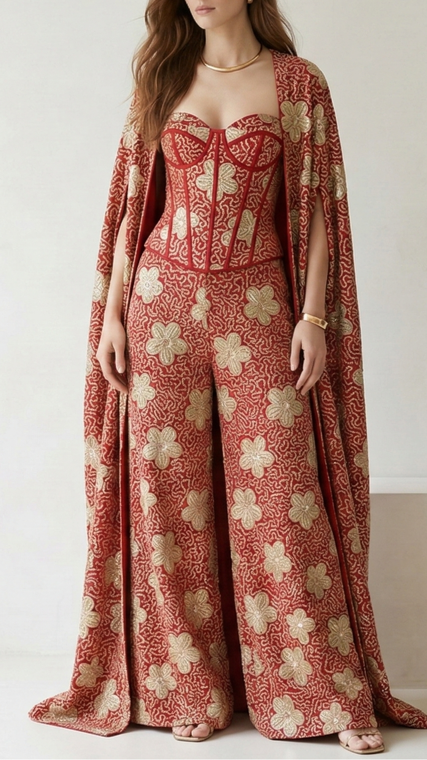 Red Floral Tissue with Sequins, Gota Patti, and Threadwork Embroidery 10068