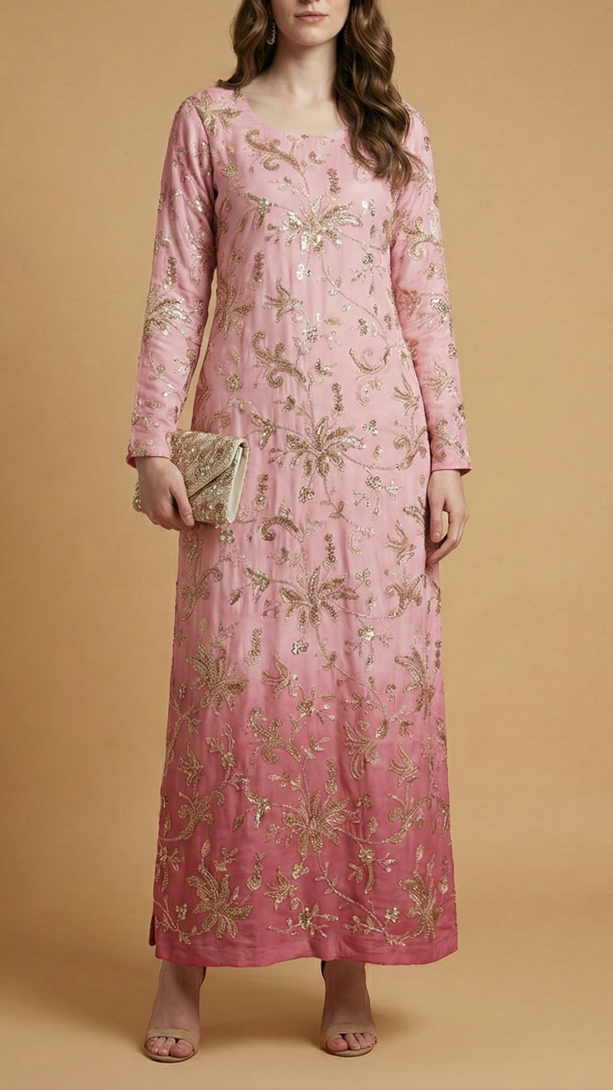 White Dyeable Crepe Fabric With All Over Sequins, Katdana And Bead Work 20547