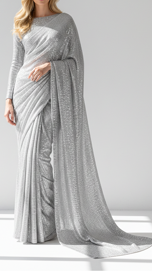 Krystle D'Souza Inspired Edition | Silver Embroidered Net Unstitched Fabric 22058