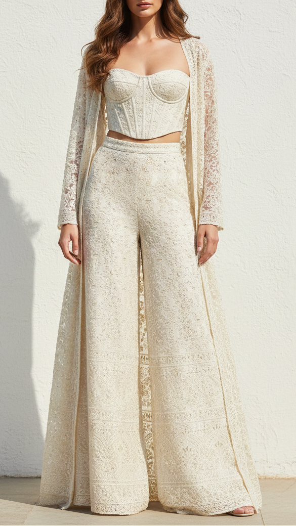 White Dyeable Georgette Fabric With All Over Sequins And Thread Work With One Side Border 21760