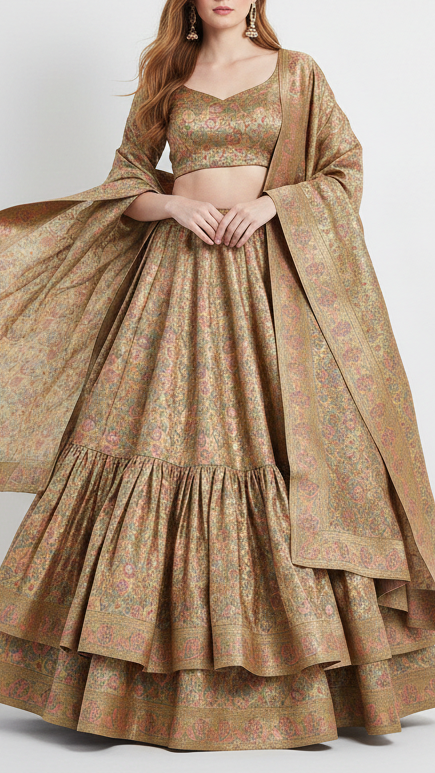Light Green Banarasi Brocade Fabric With All Over Thread And Zari Handloom 21302