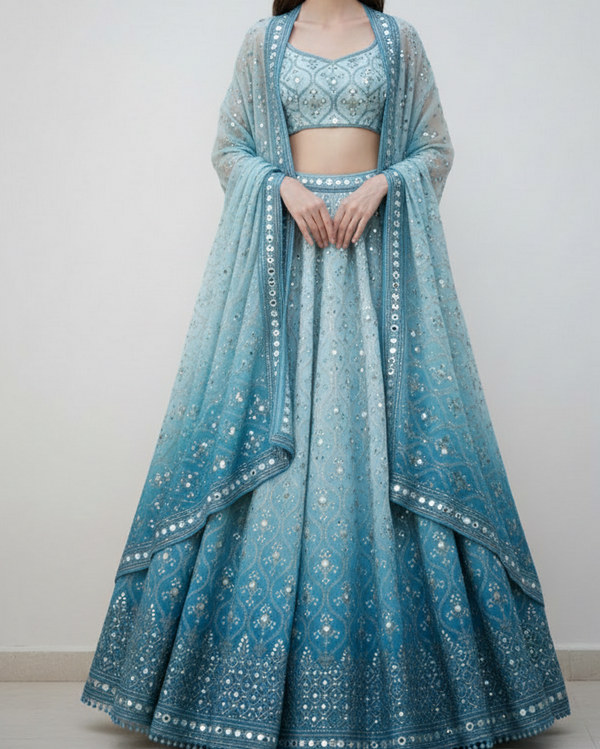 White Dyeable Silk Fabric With All Over Zari, Faux Mirror And Sequins Work With One Side Border 21587