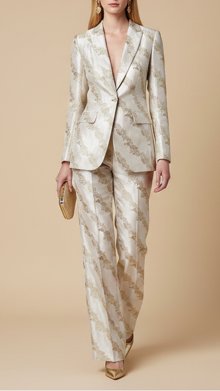 White Satin Fabric With Allover Diagonal Stripes Of Zari Handloom 20393