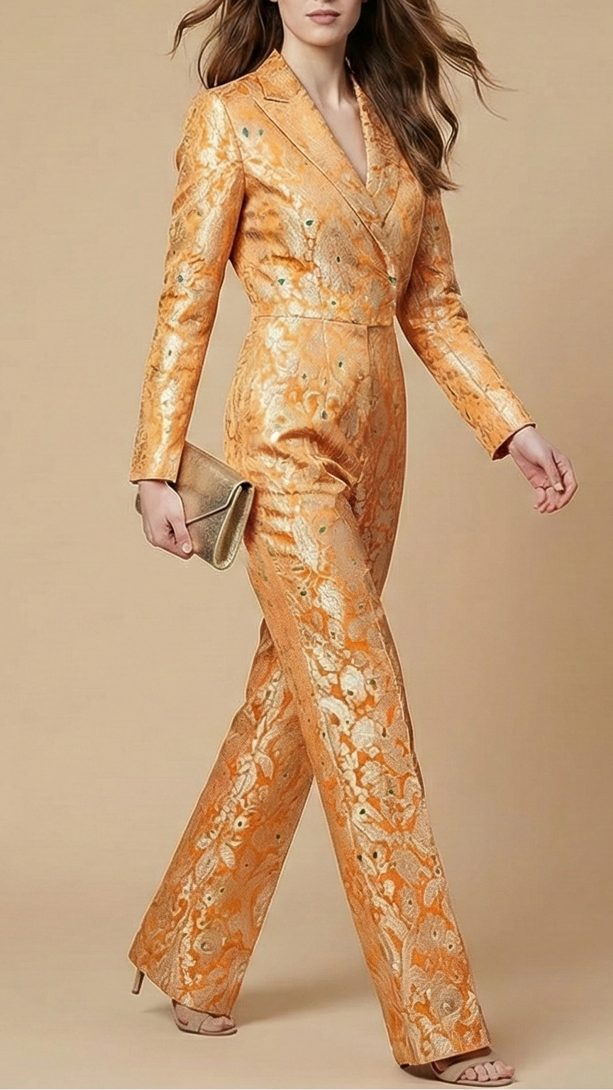 Light Orange Pure Banarasi Brocade Fabric With Thread And Zari Handloom 20016