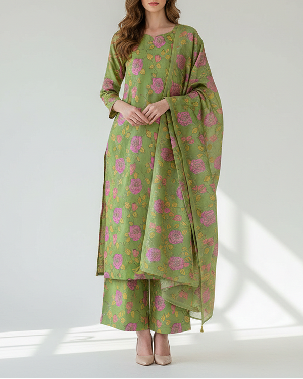 Pista Green Banarasi Brocade Fabric With All Over Thread And Zari Handloom 21471