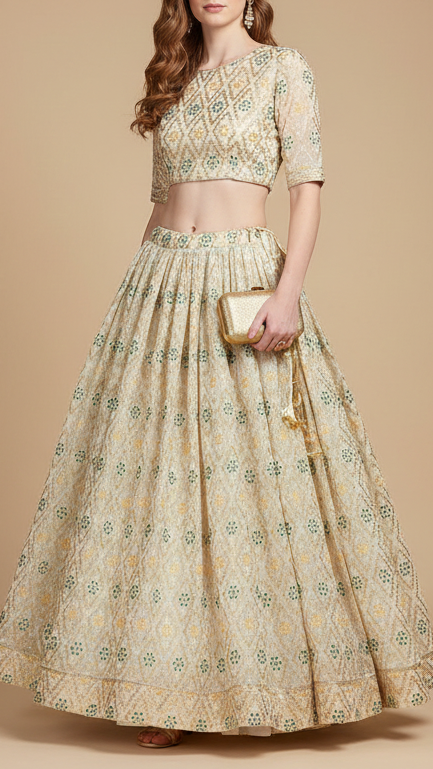 White Georgette Fabric With All Over Thread And Zari Handloom 20580