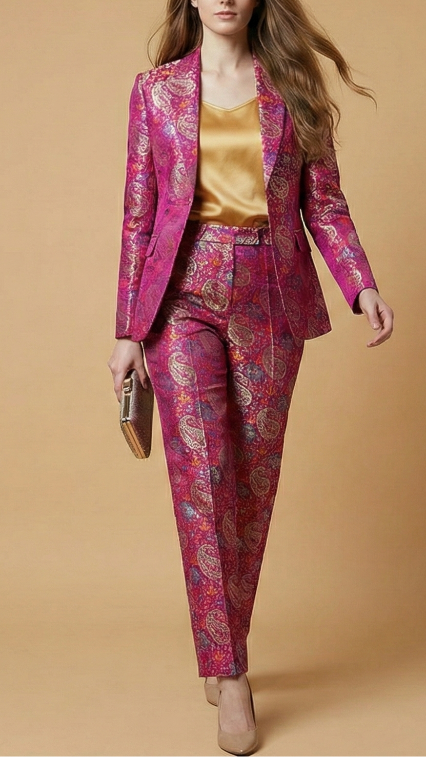 Magenta Banarasi Brocade Fabric With All Over Thread And Golden Zari Handloom 19272